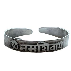 Vintage 925 Sterling Silver Om Namah Shivaya Sanskrit Mantra Cuff Bracelet India